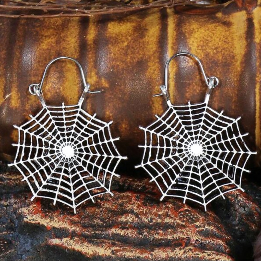 Any 2/$20! Silver Spider Web Ear Wire Earrings - Picture 2 of 8